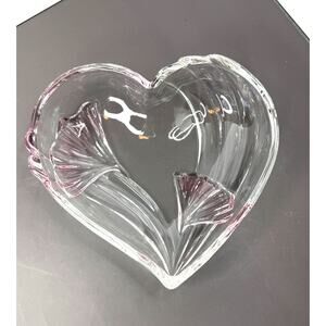 Mikasa Tivoli Pink Glass Heart Shaped Bowl Frosted Pink Tulips